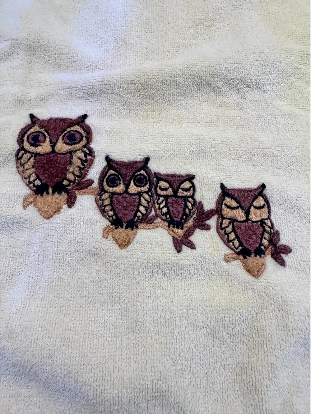 70s Brown Owls Embroidered Towel Set By Martex 2 Pc Set Bath Towels